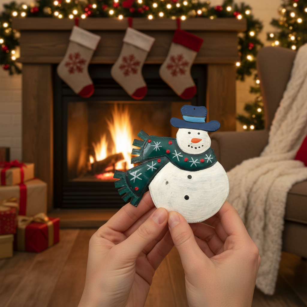 Painted Snowman & Scarf Ornament