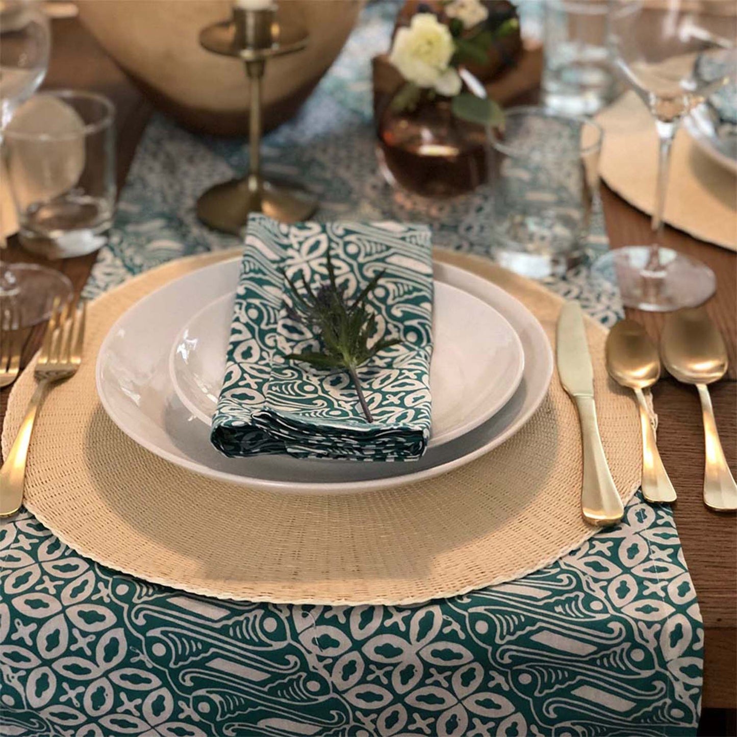 Batik Table Runner Green Royalty, Hand Dyed, 100% Cotton