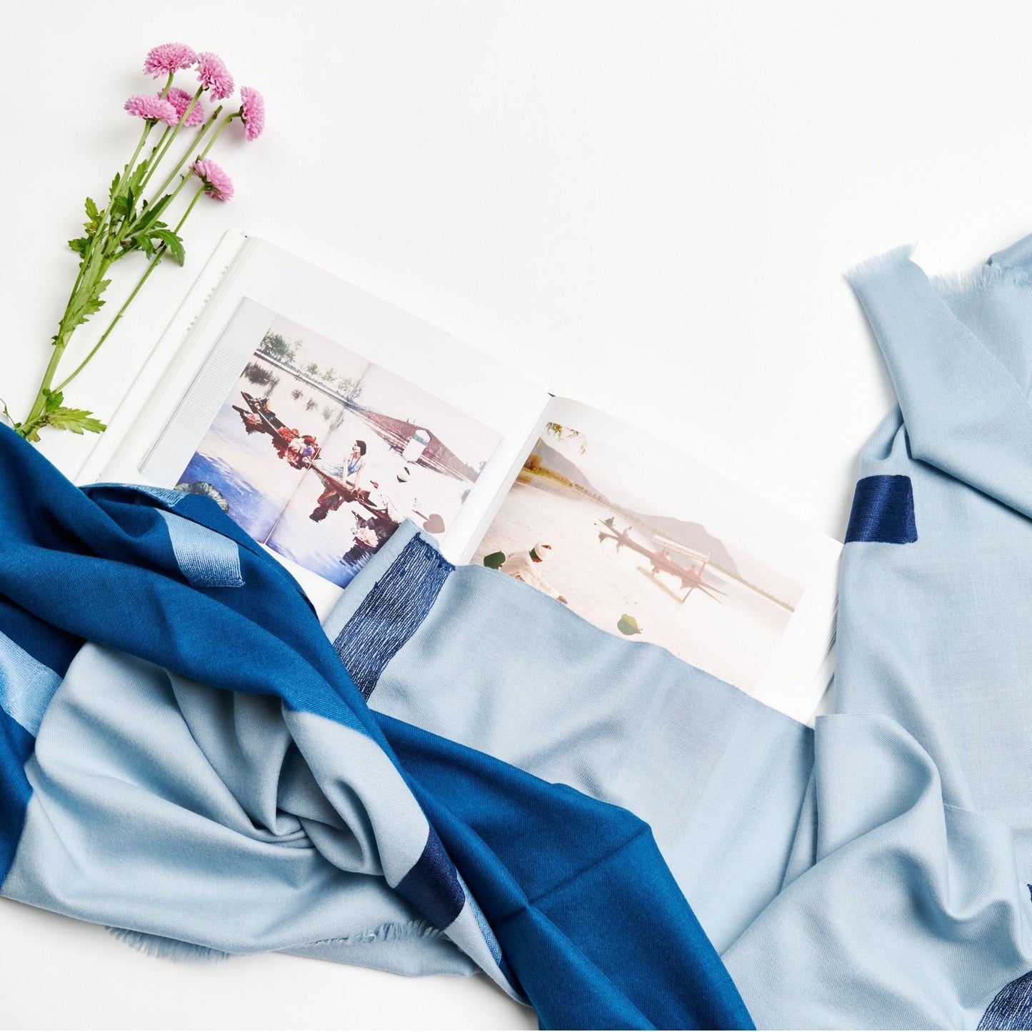 Harbor Blue Hand Embroidered Modern Artisanal Scarf