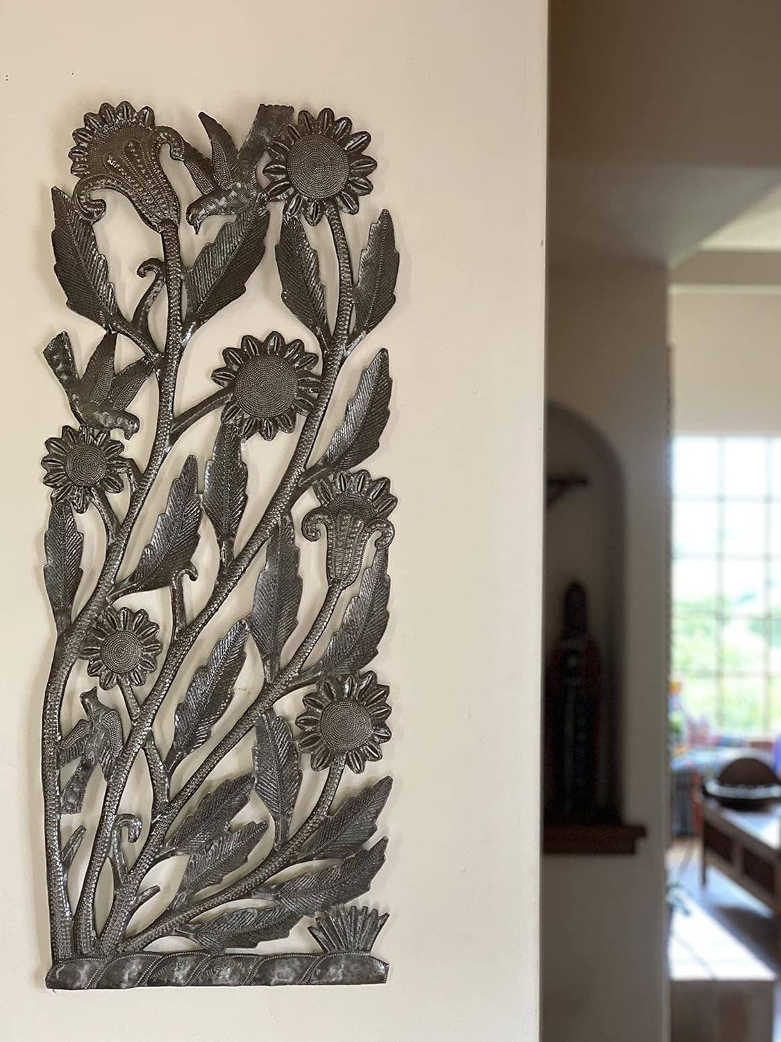 Birds & Garden Flowers Haitian Metal Wall Art 13.5" x 34"