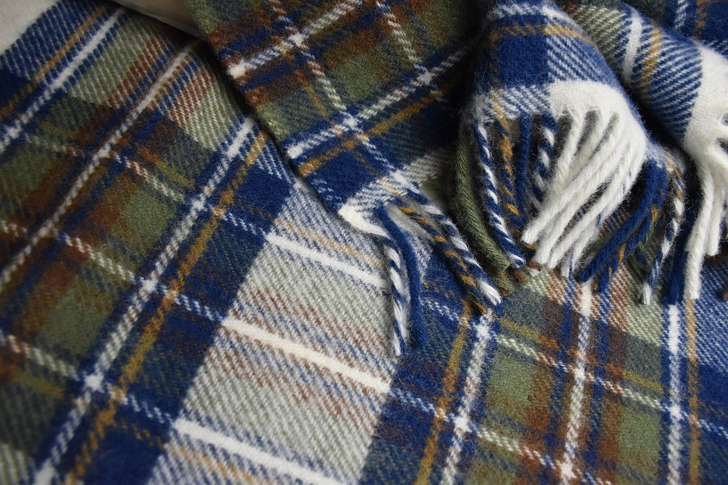 Highland Tweeds Fluffy Throw - Muted Blue Dress Stewart