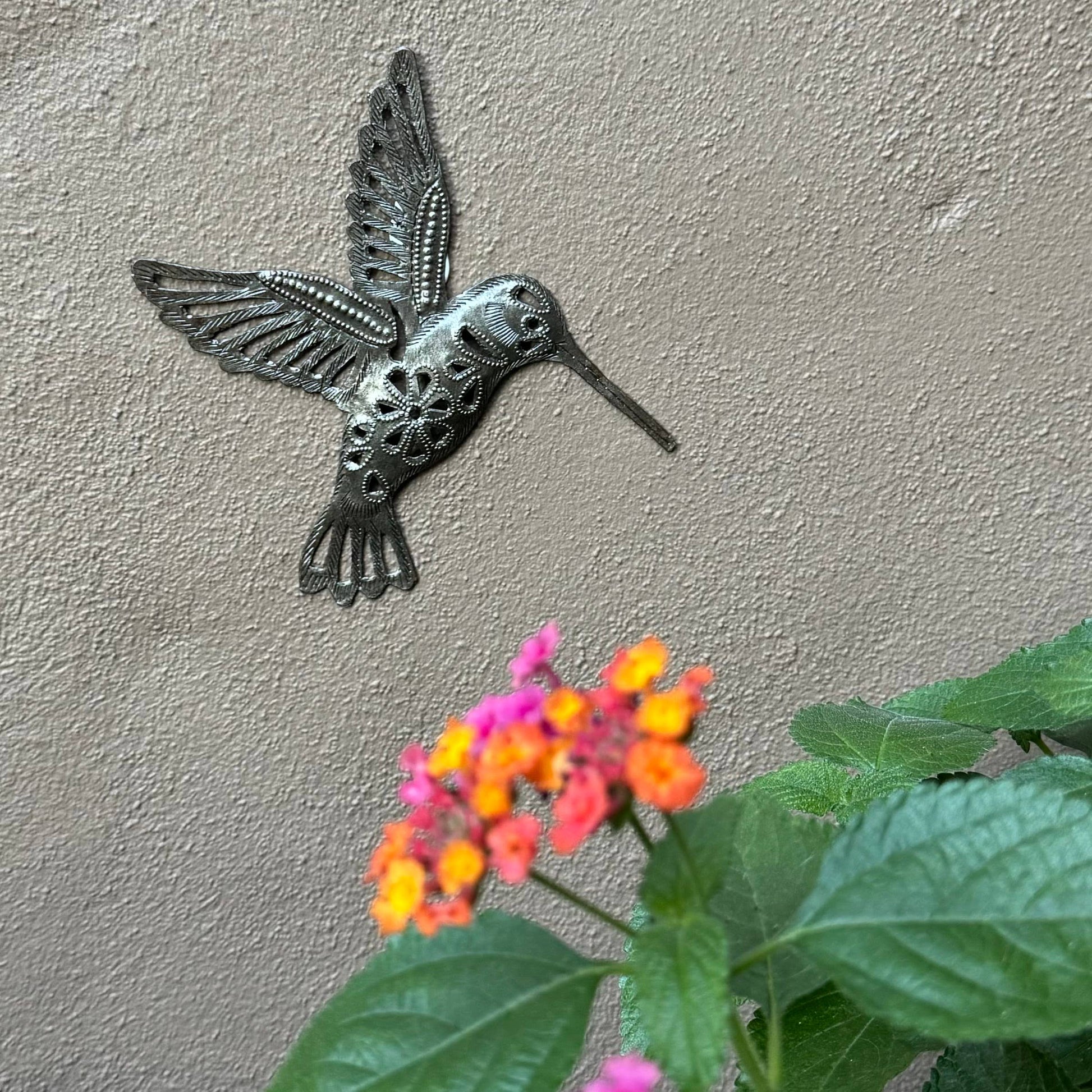 Hummingbird Wall Decor, Home Garden Accent, Floral Cutout