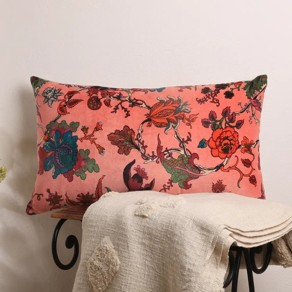 Velvet Eden Floral Pillow | 24x14" | Cotton Fabric