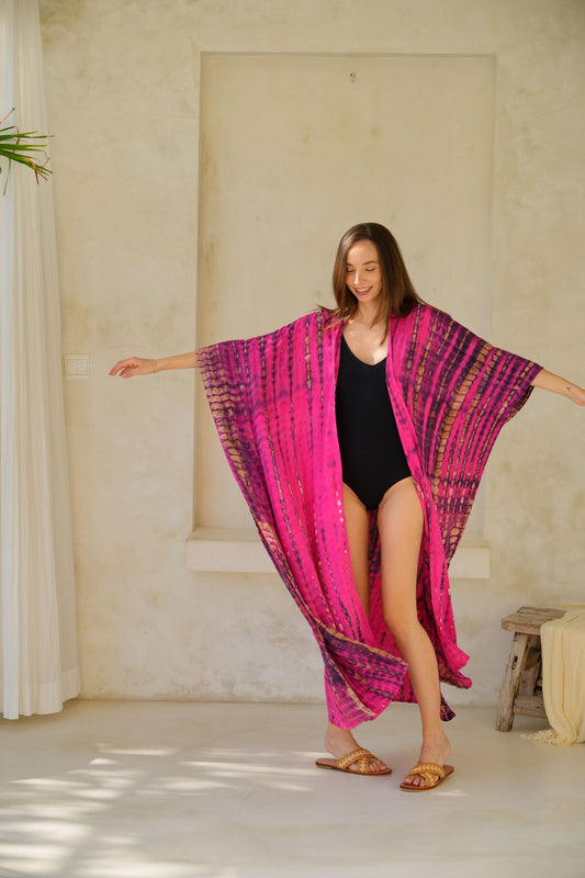 Sara Hand Dyed Kimono in Fuchsia
