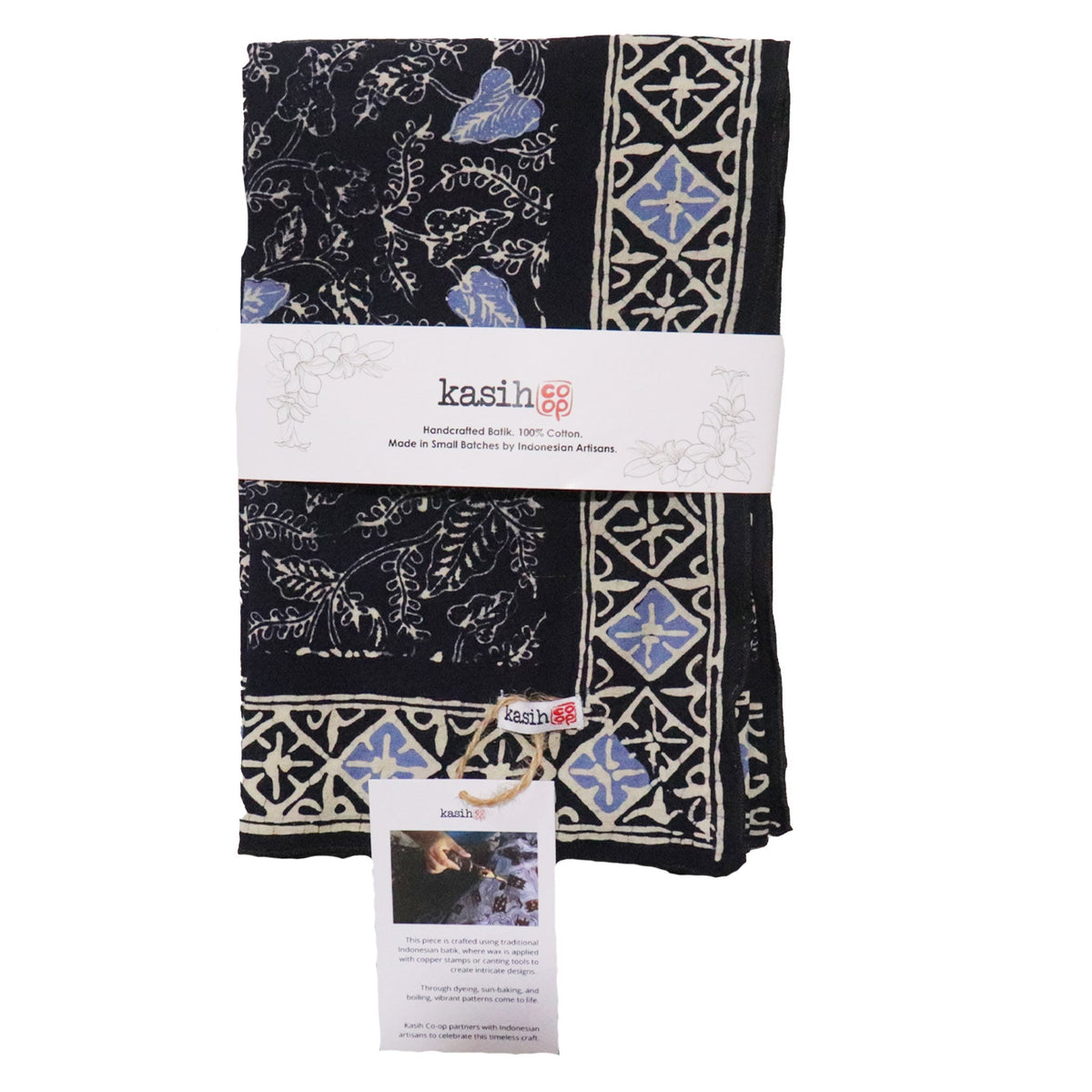 Large 39" Wild Rag Batik Bandana Blue Navy Foliage, 100% Soft Cotton, Hand Dyed Hair Cover Scarf
