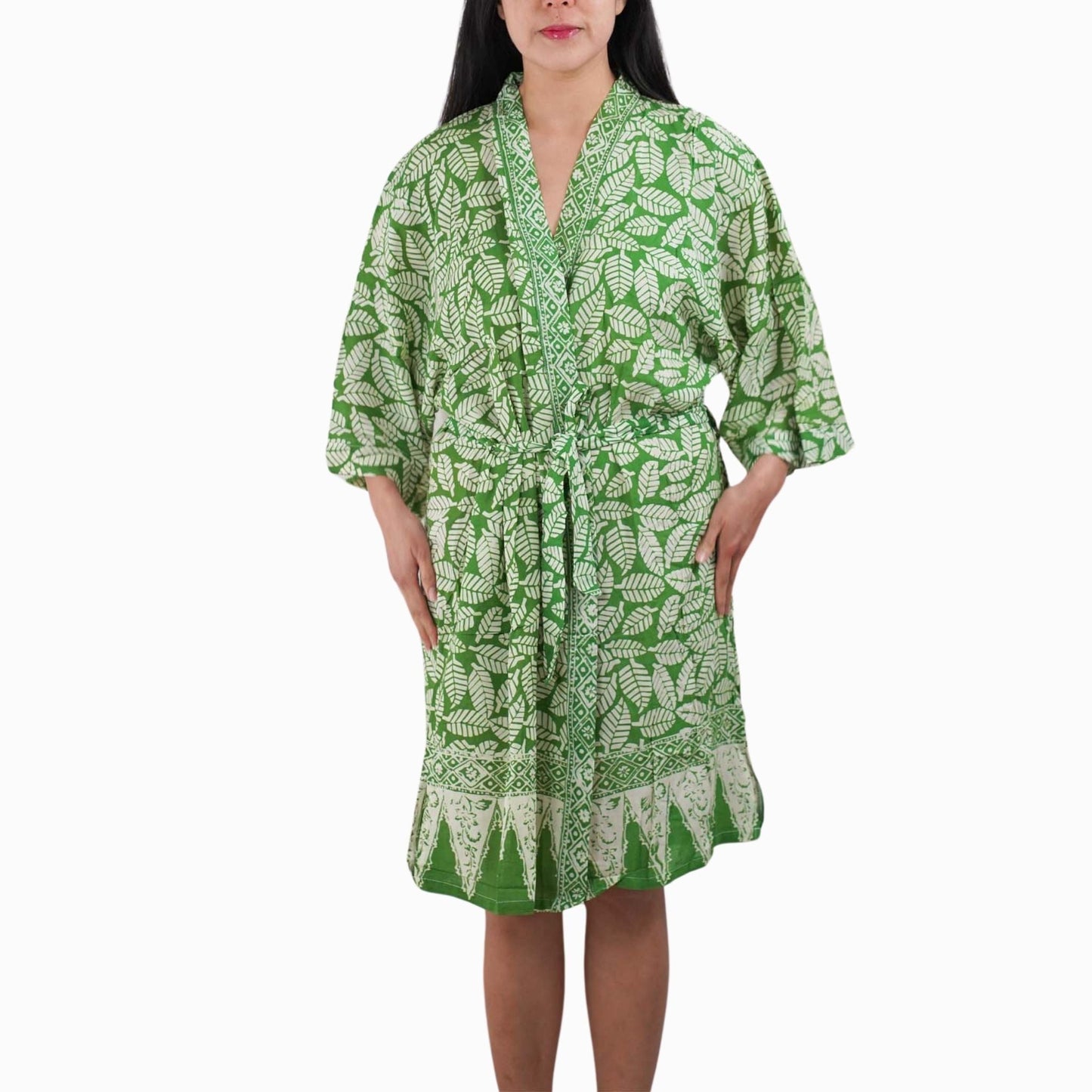 Handmade Batik Robe/ Kimono, Cotton Coffee Leaf