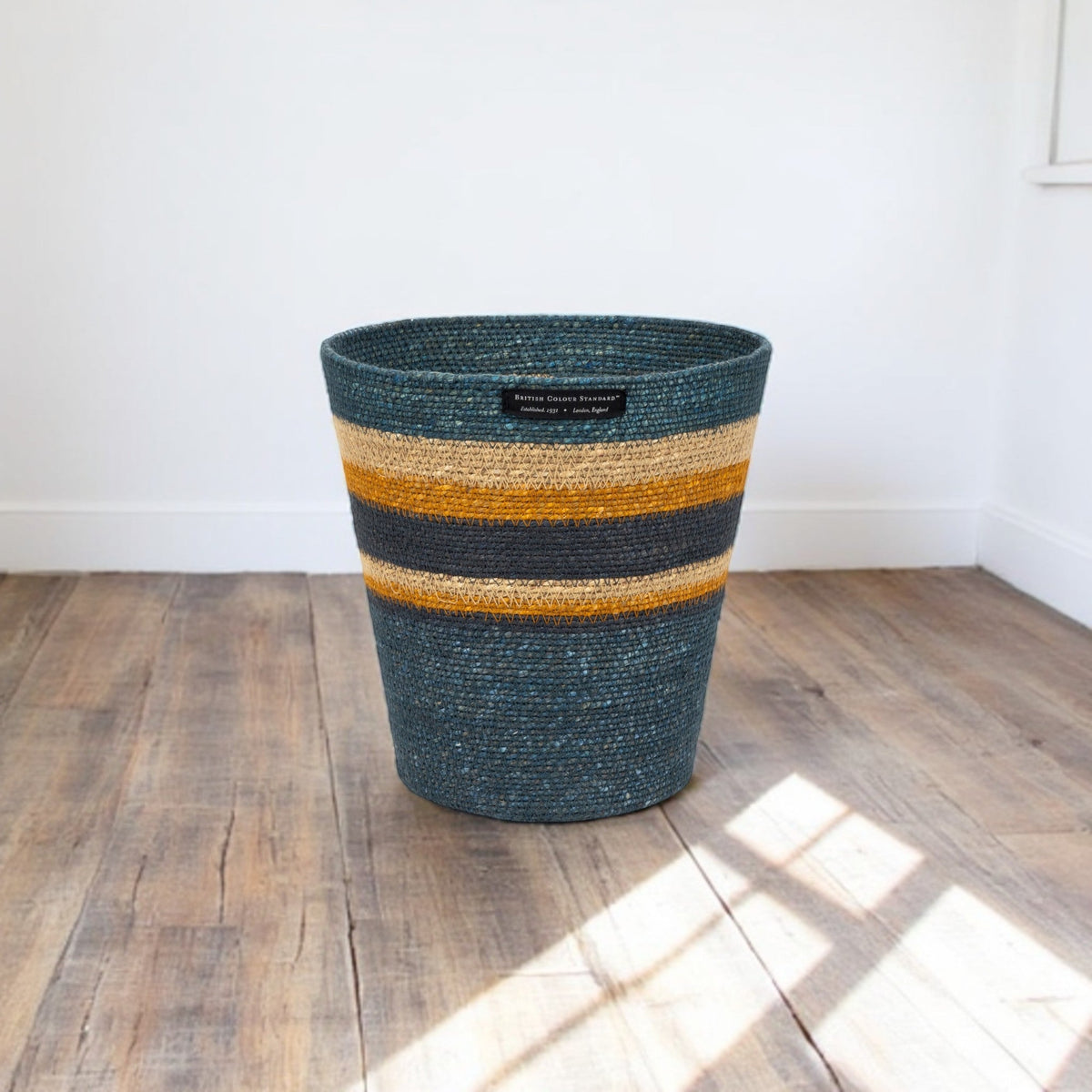 Striped Seagrass Waste Paper Basket in Pompadour / Midnight