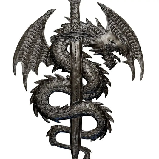 Haitian Metal Dragon & Sword Wall Art Handmade Recycled Art