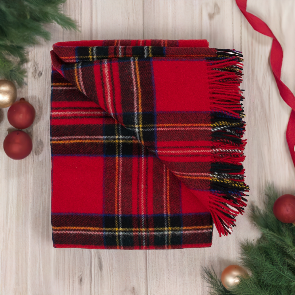 Highland Tweeds Shetland Lambswool Throw - Royal Stewart