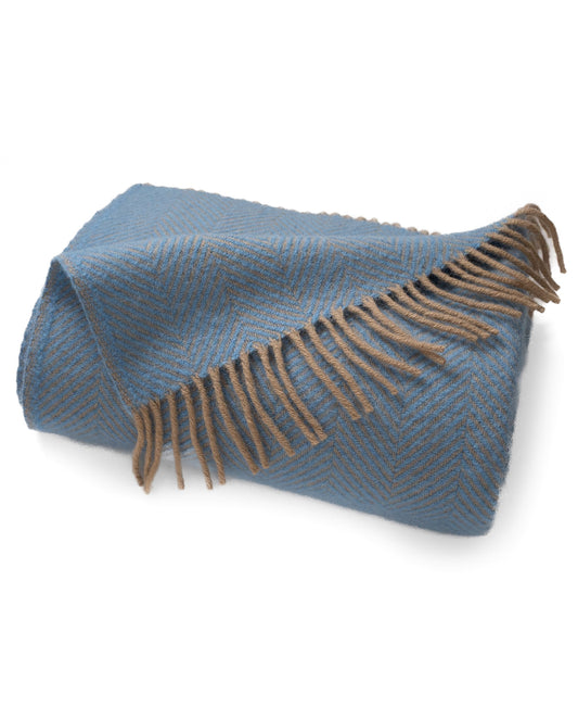 Highland Tweeds Herringbone Pure New Wool Throw ~ Peconic Blue ~