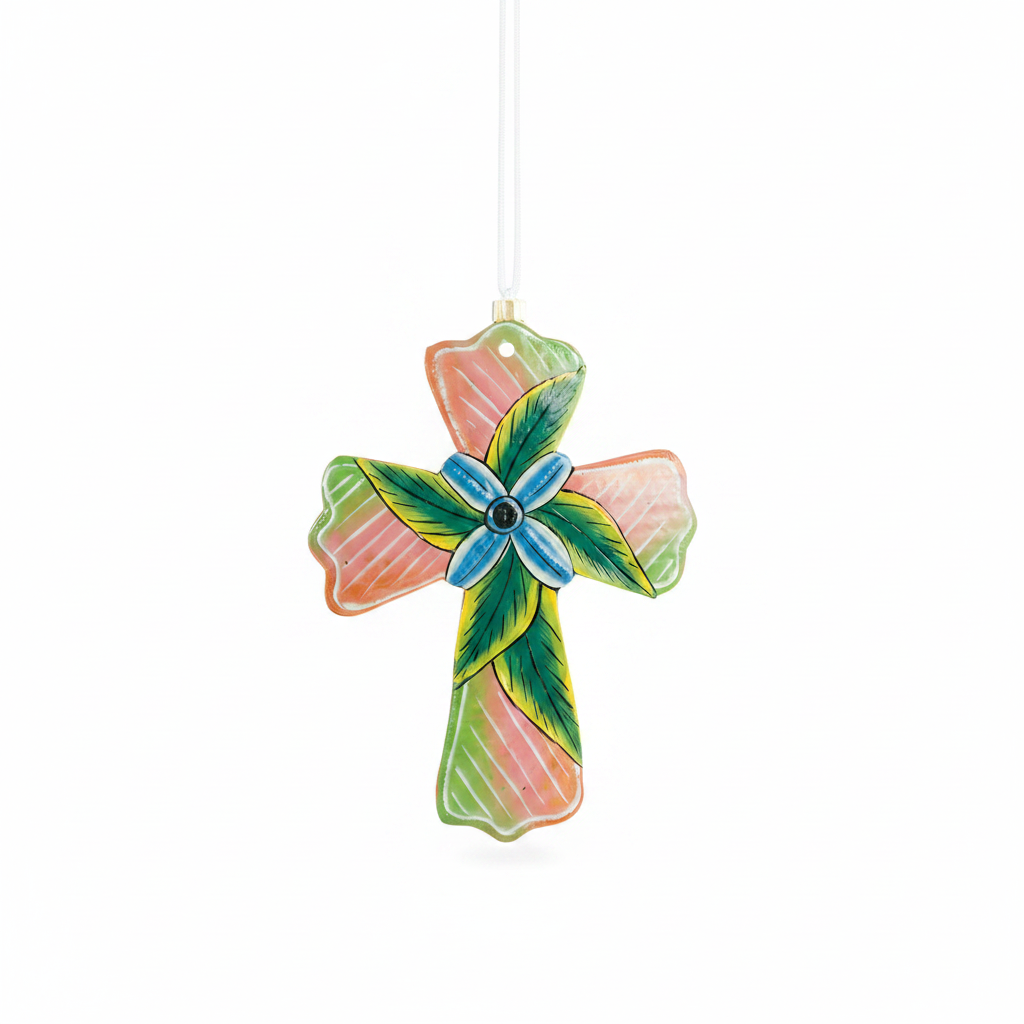 Painted Leaf Cross Ornament
