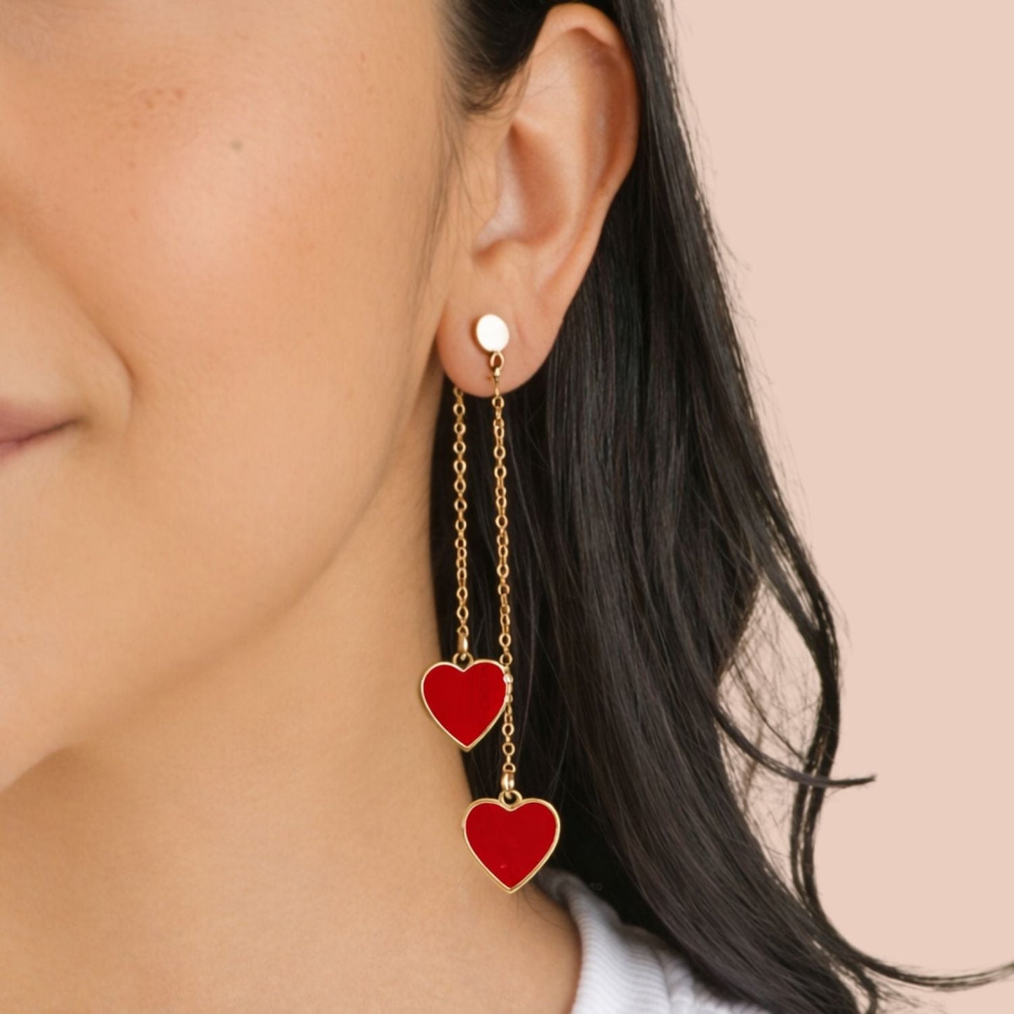 Single Hearted Girl Red Heart Earrings | Gold Filled
