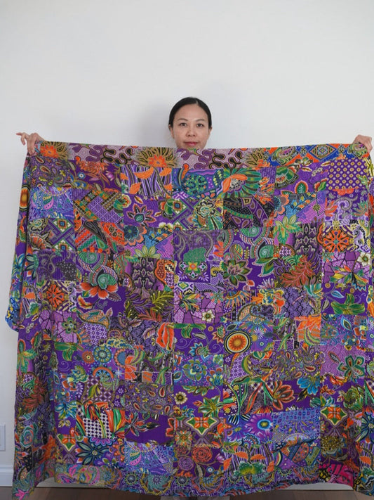 Handmade Reversible Printed Batik Quilt Blanket Throw, Quilted, 87 x 87 inches