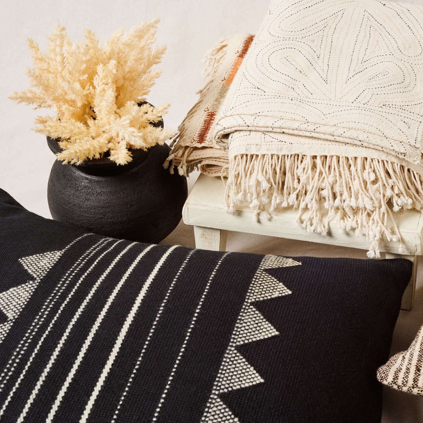 Kora Black Large Handloom Artisanal Pillow Cover