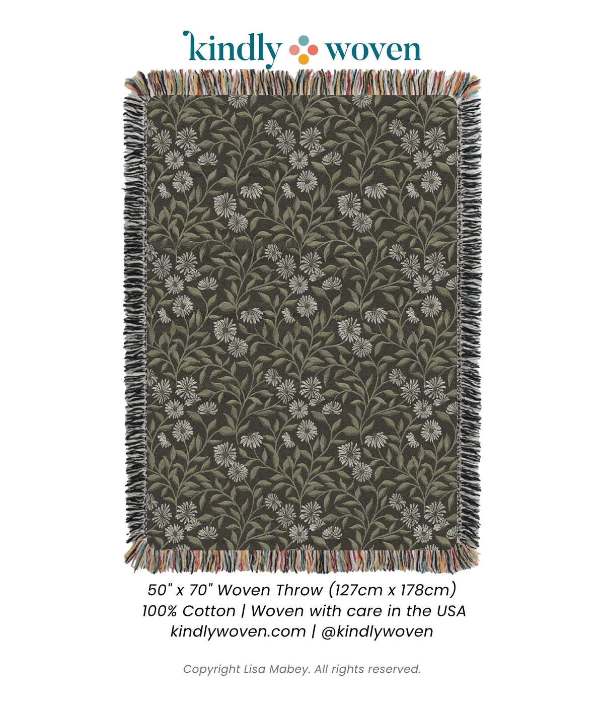 Black and Gold Floral Botanical Jacquard Woven Throw