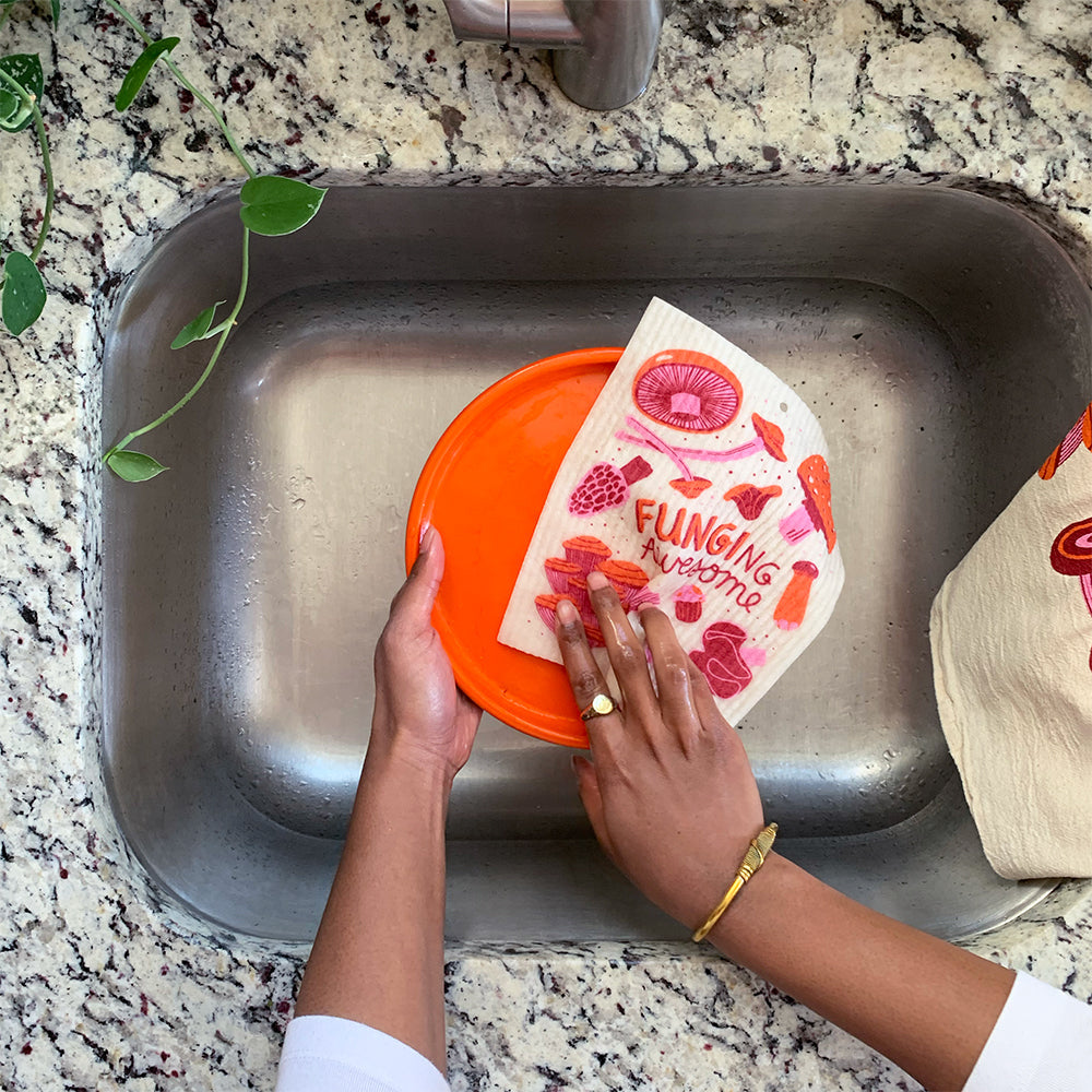Mushroom Dish Towel + Sponge Cloth Gift Set