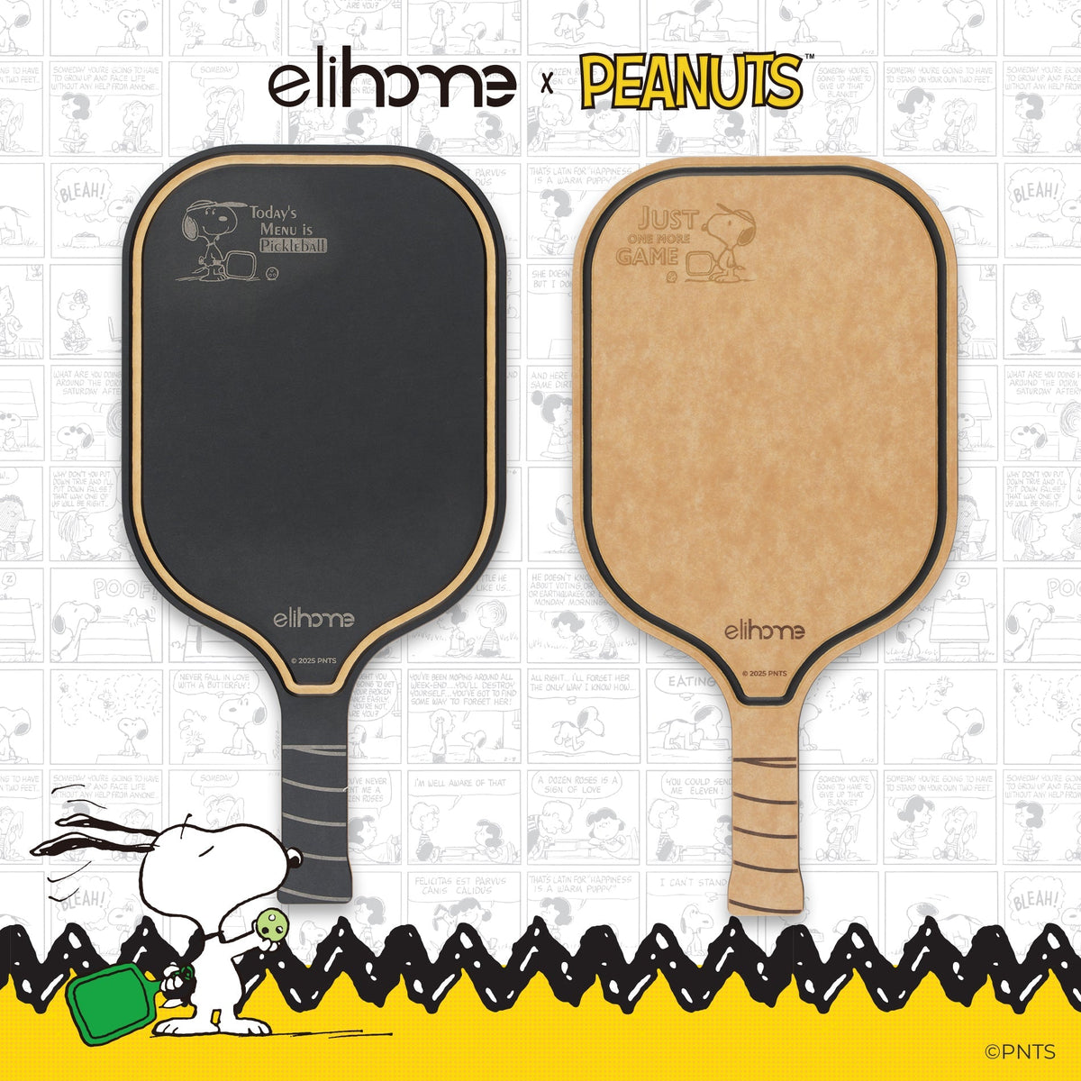 Elihome x Peanuts Pickleball Charcuterie Cutting Board -"Just One More Game"