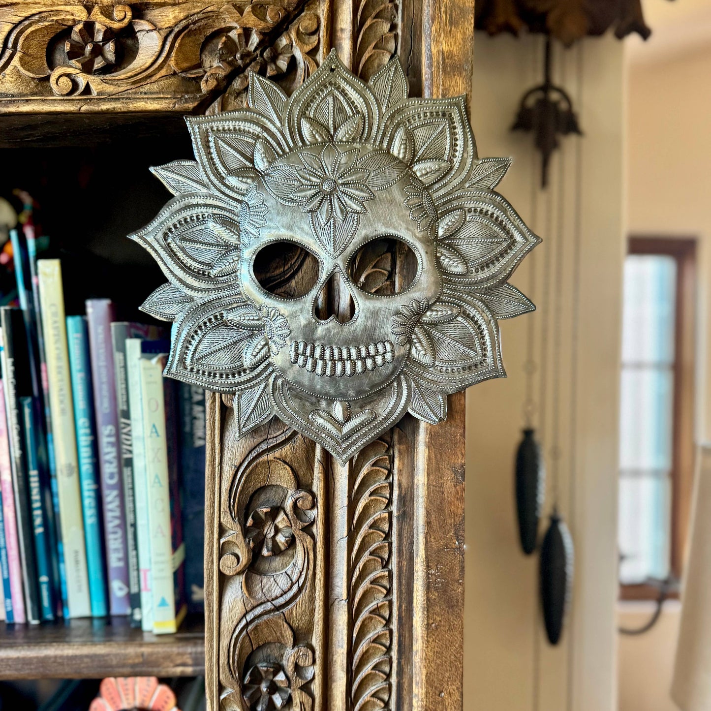 Haitian Metal Skull Wall Art w/ Petals – Recycled Steel