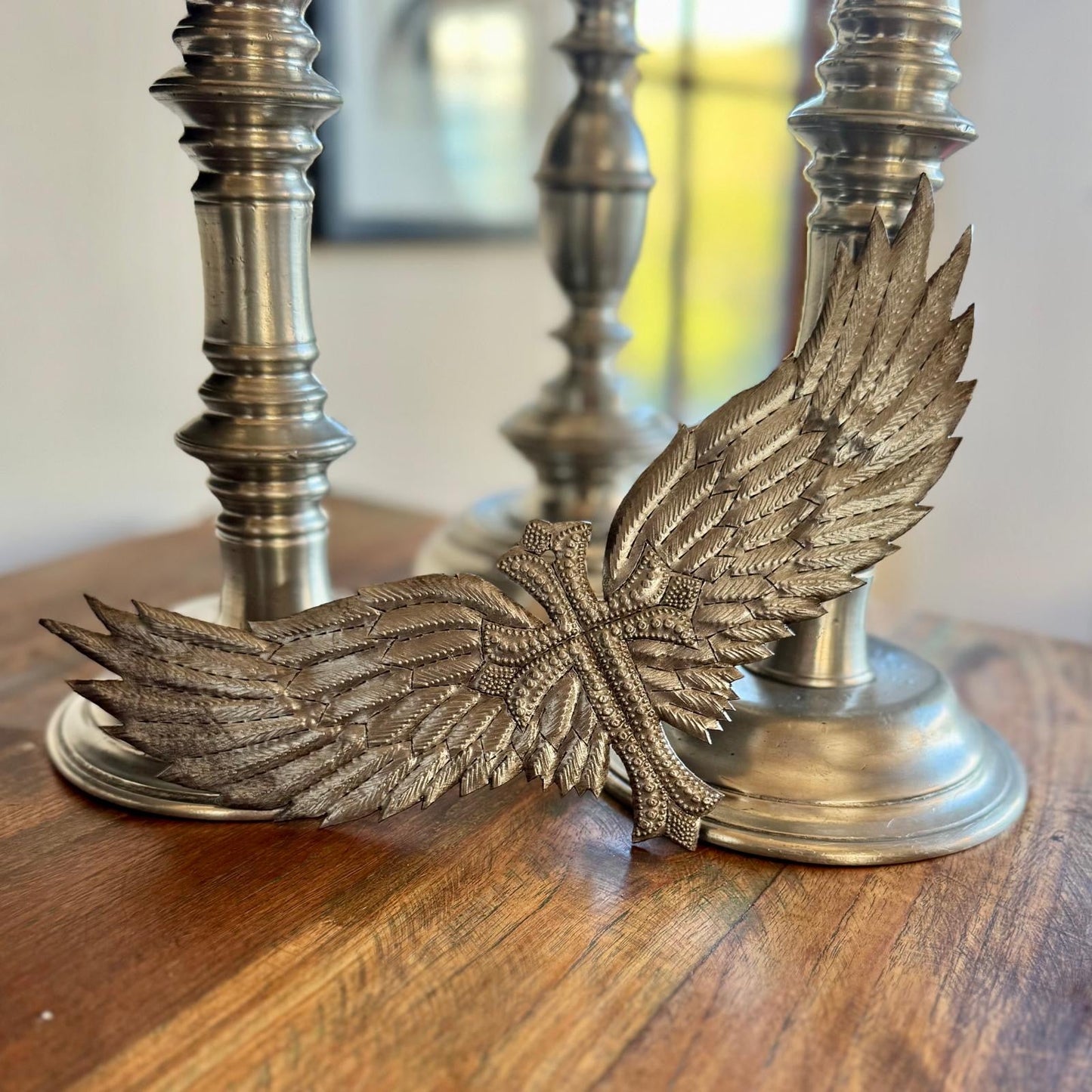 Haitian Metal Art Cross with Wings Brutus Wiseton Steel 5" X 10"