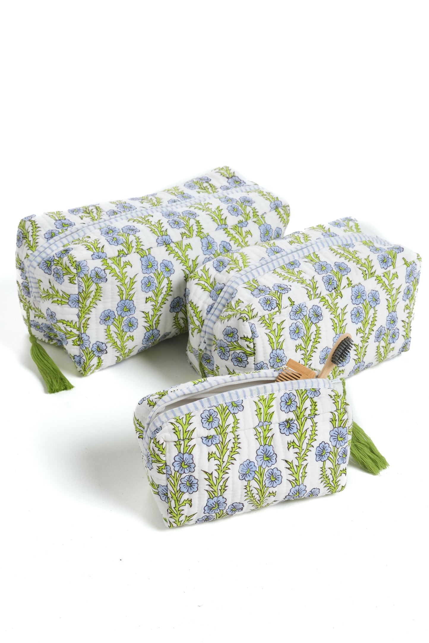 Forget-Me-Not Blockprint Makeup Bag in Blue
