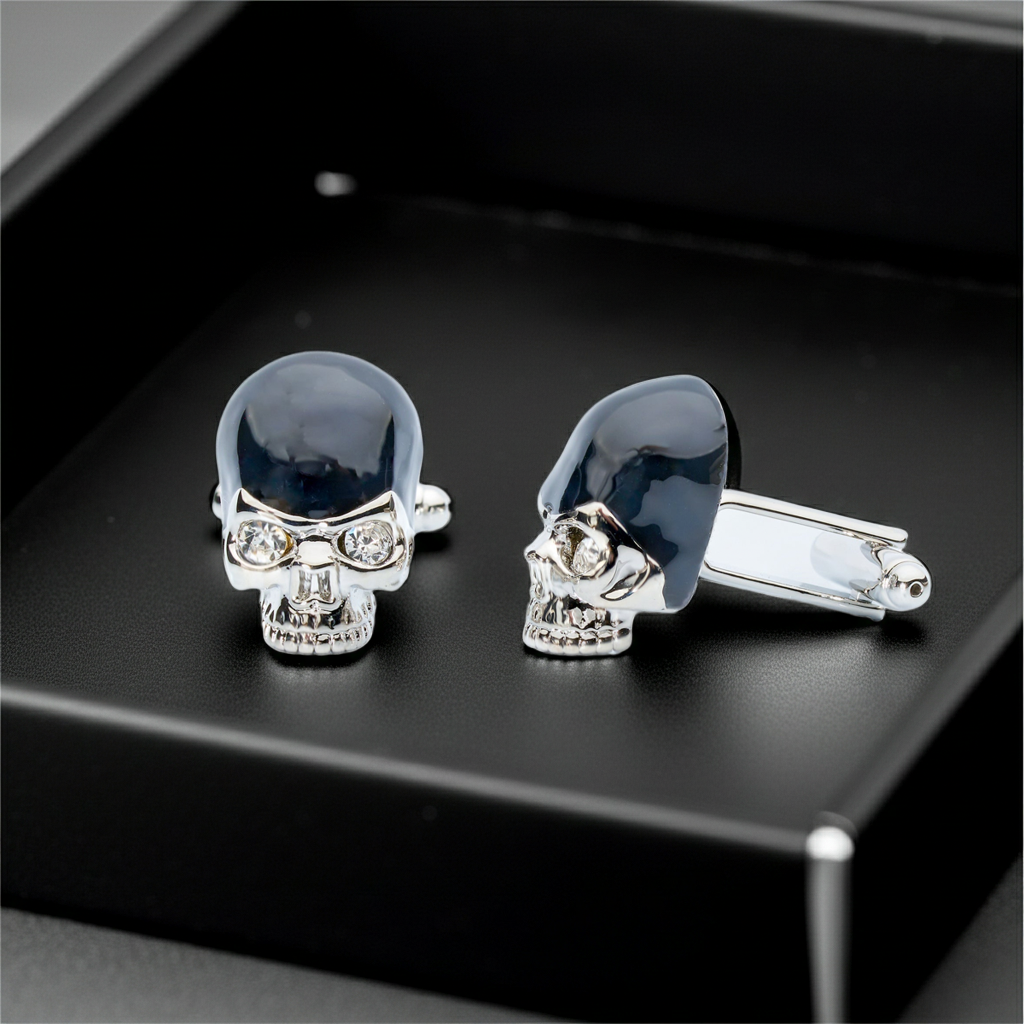 Black Crystal Skull Cufflinks – Dark Gothic Luxury Accents