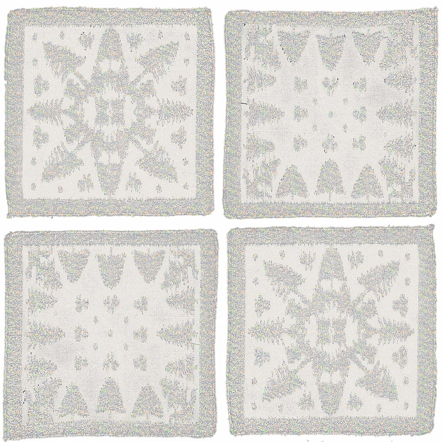 S/4 Scottish White Leno Gauze Cocktail Napkins - Snow Lurex