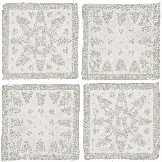 S/4 Scottish White Leno Gauze Cocktail Napkins - Snow Lurex