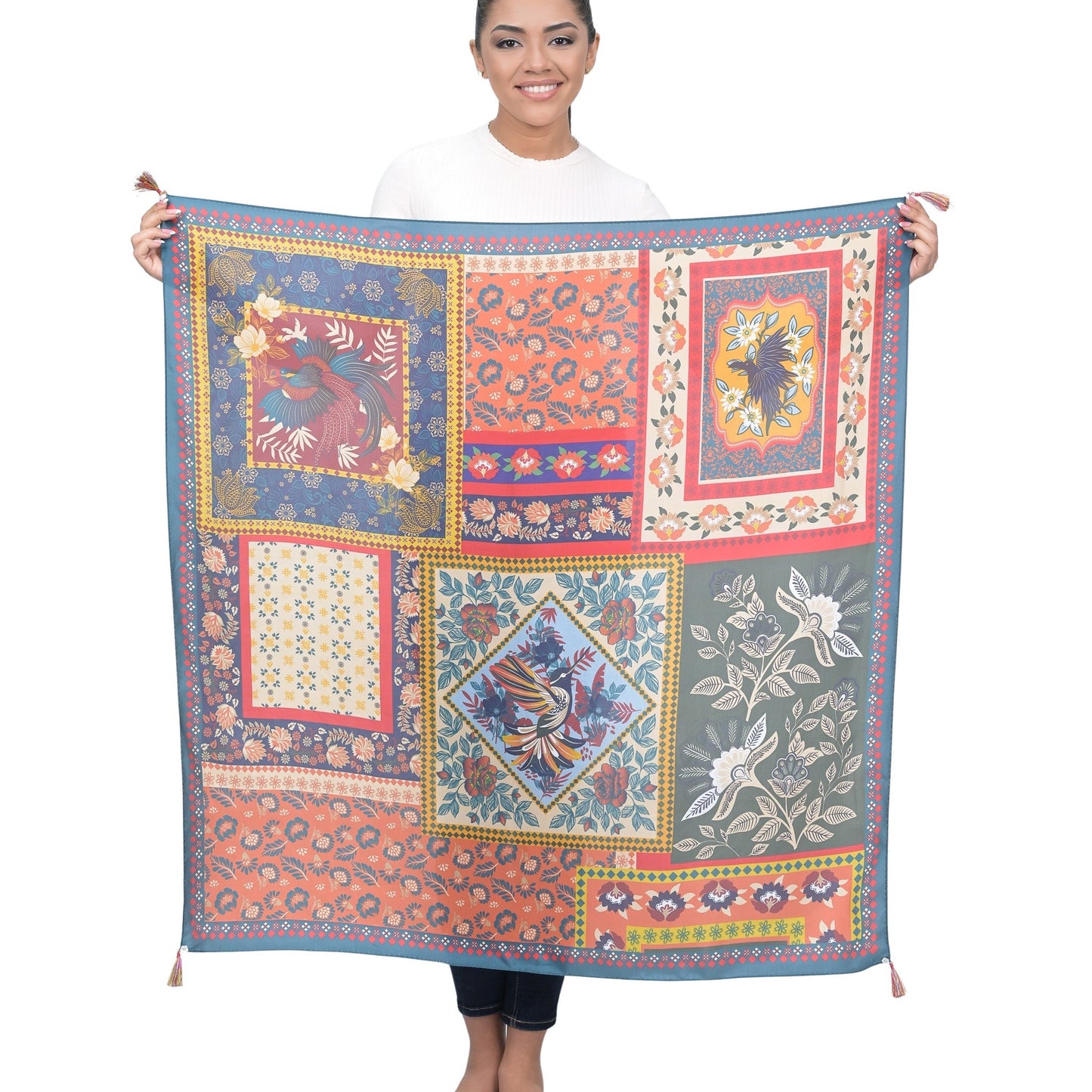 Luxe Divine Mosaic Silk Scarf - Grey