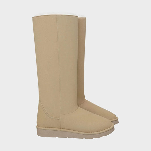 Beige vegan knee-high boots with Faux Furs – sustainable tall style