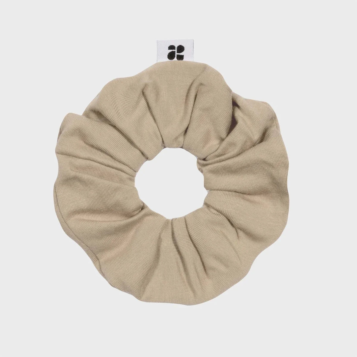 Beige upcycled vegan scrunchie sustainable recycled hair tie