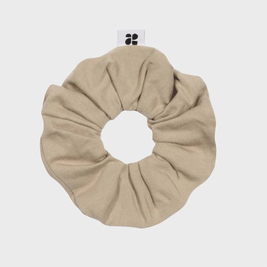 Beige upcycled vegan scrunchie sustainable recycled hair tie