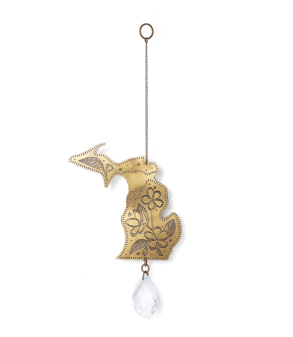 Michigan State Apple Blossom Engraved Suncatcher