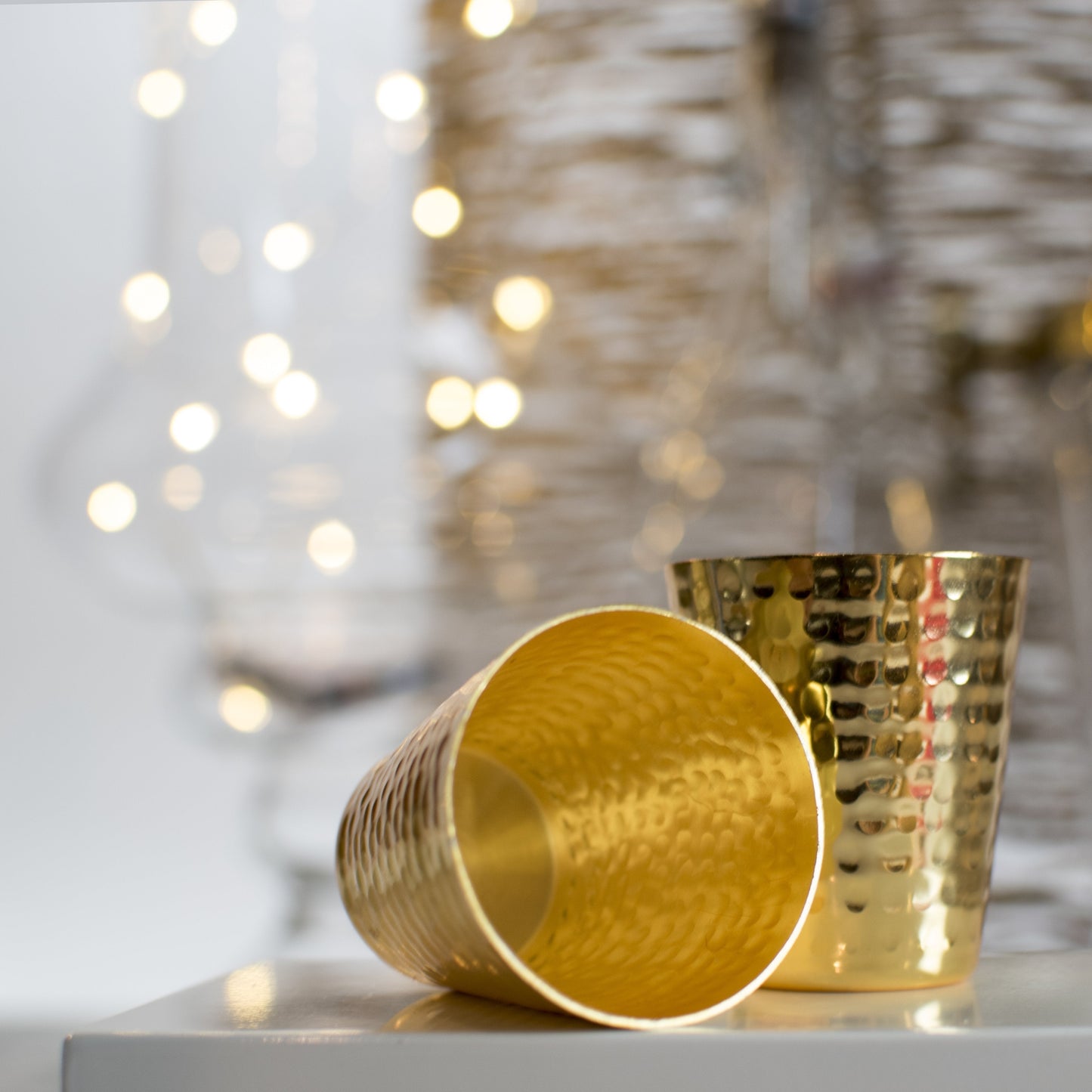 S/2 Hammered Copper Shot Glasses w/ 24K Gold-Plate