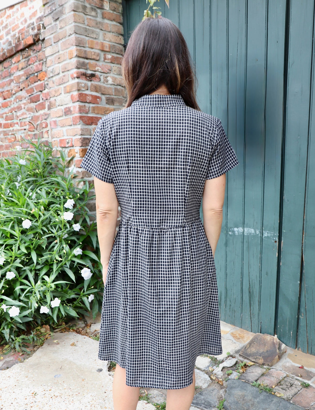 Black Gingham Organic Cotton Fit & Flare Dress