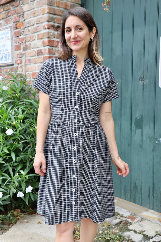 Black Gingham Organic Cotton Fit & Flare Dress
