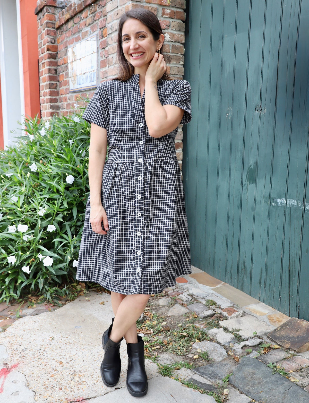 Black Gingham Organic Cotton Fit & Flare Dress