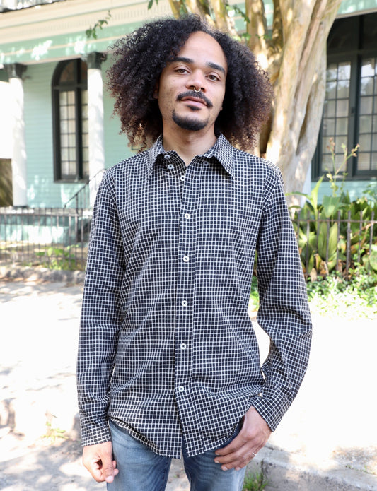 Black Plaid Organic Cotton Men's Button Down Shirt