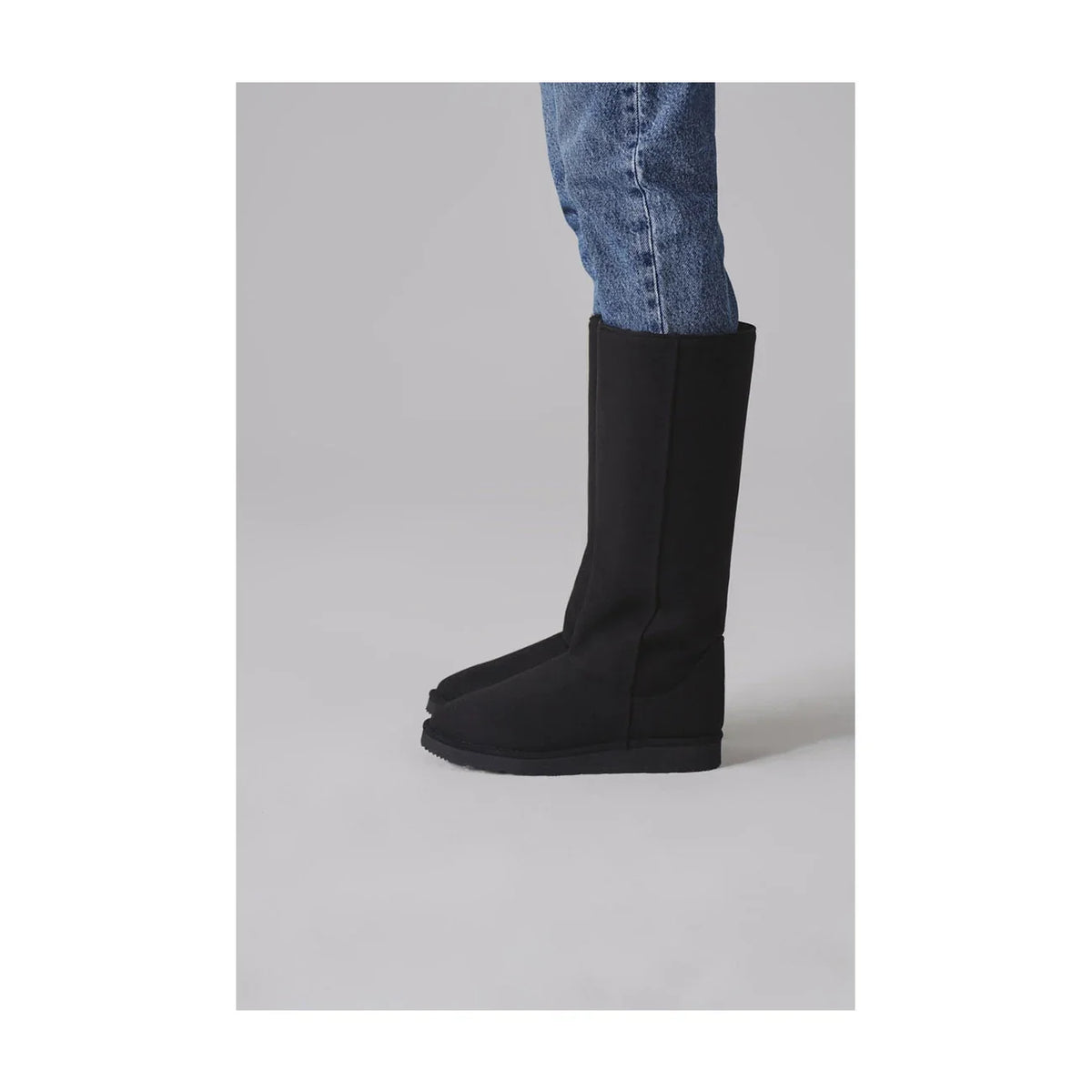 Black vegan leather tall boots with crystal style – winter elegance