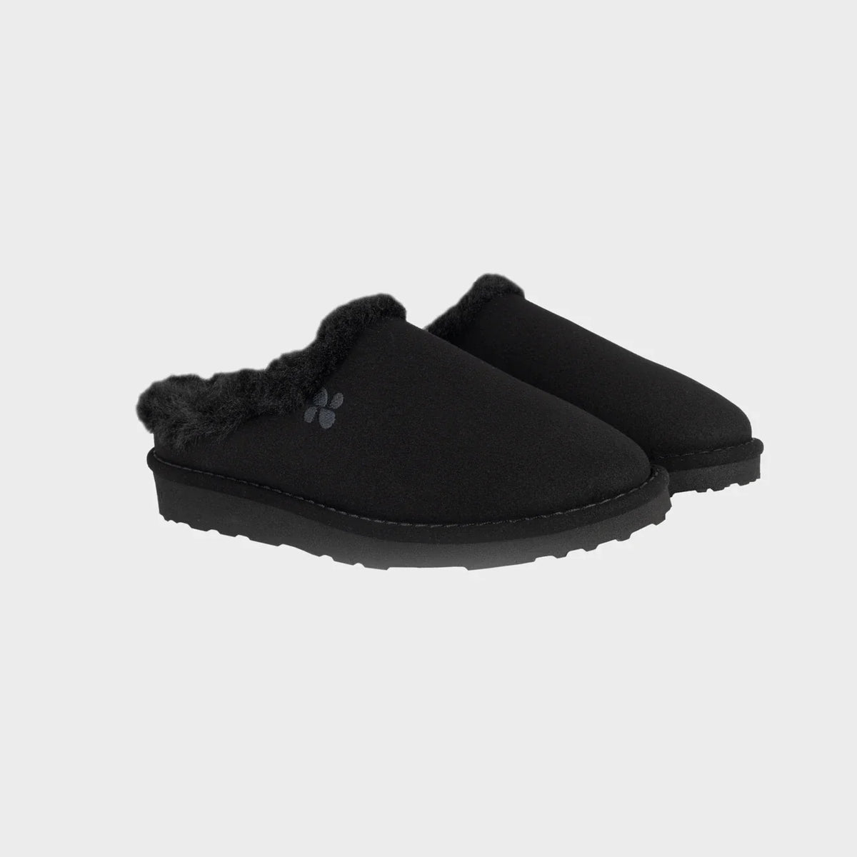 Black faux suede slippers vegan eco friendly winter comfort