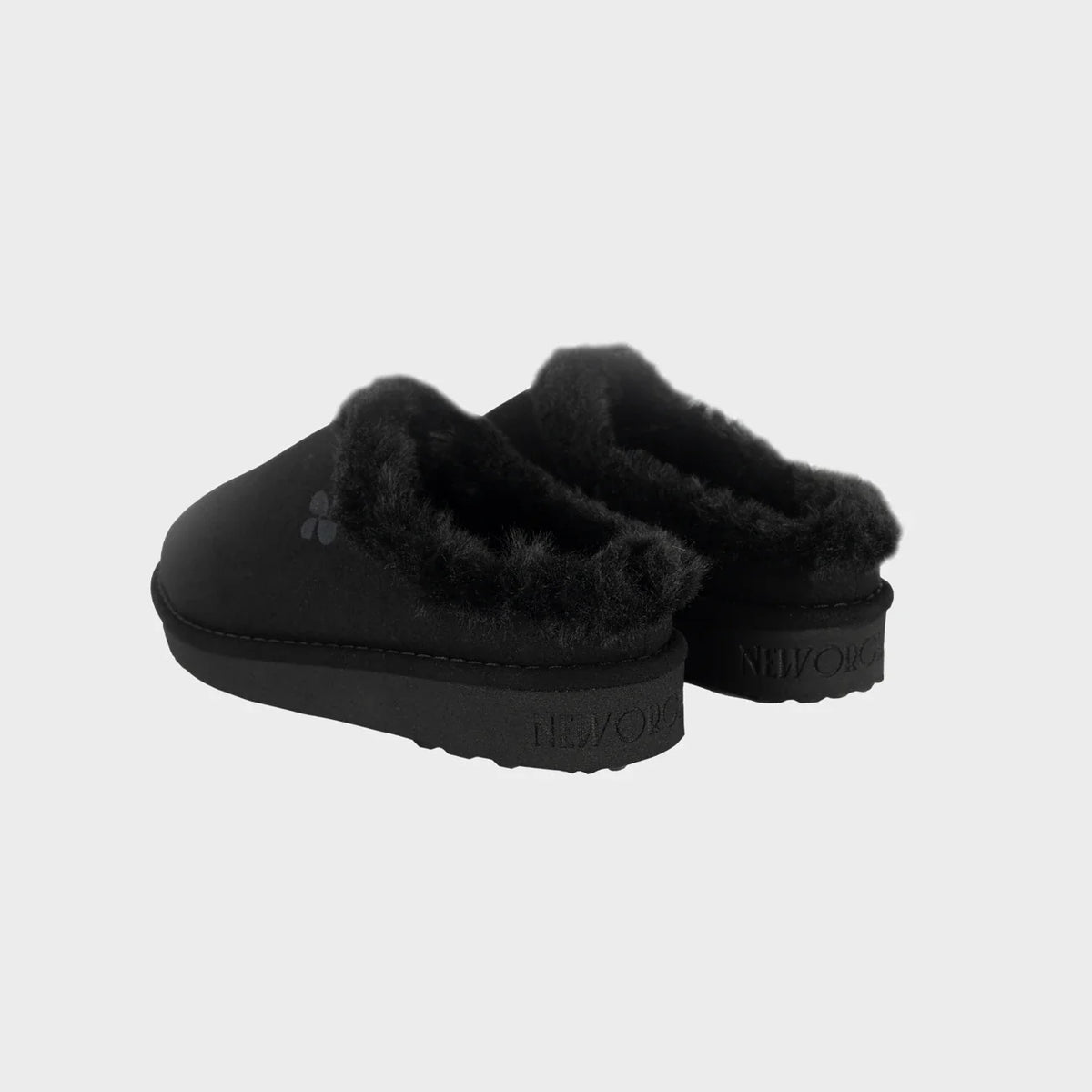Black recycled ugg-like slippers sustainable warm footwear