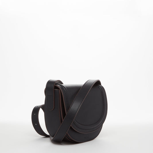 SUSU Leather Saddle Bag Black Crossbody Purse Women's Handbag
