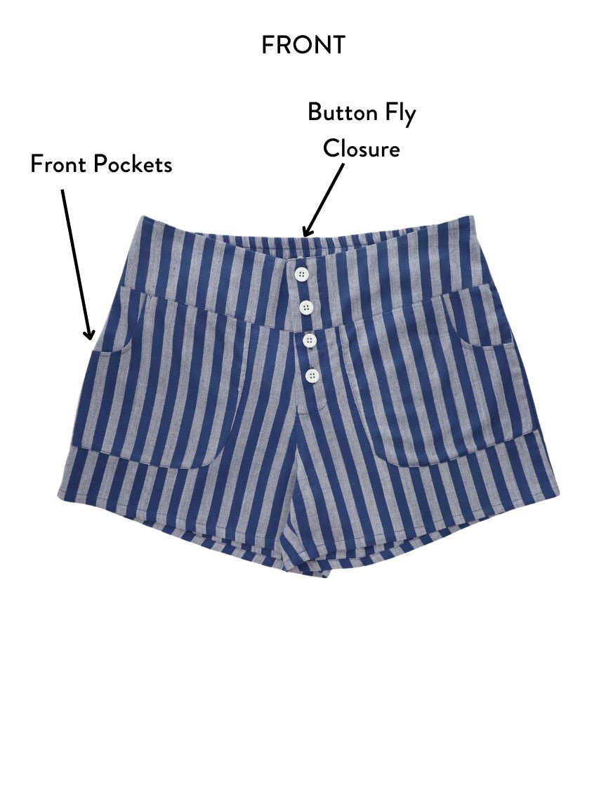 Blue Bayou Striped Organic Cotton  Shorts