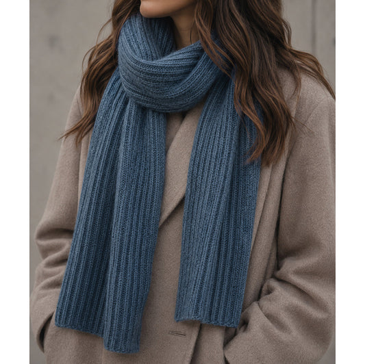 Slate Blue Ribbed Knit Cashmere Scarf