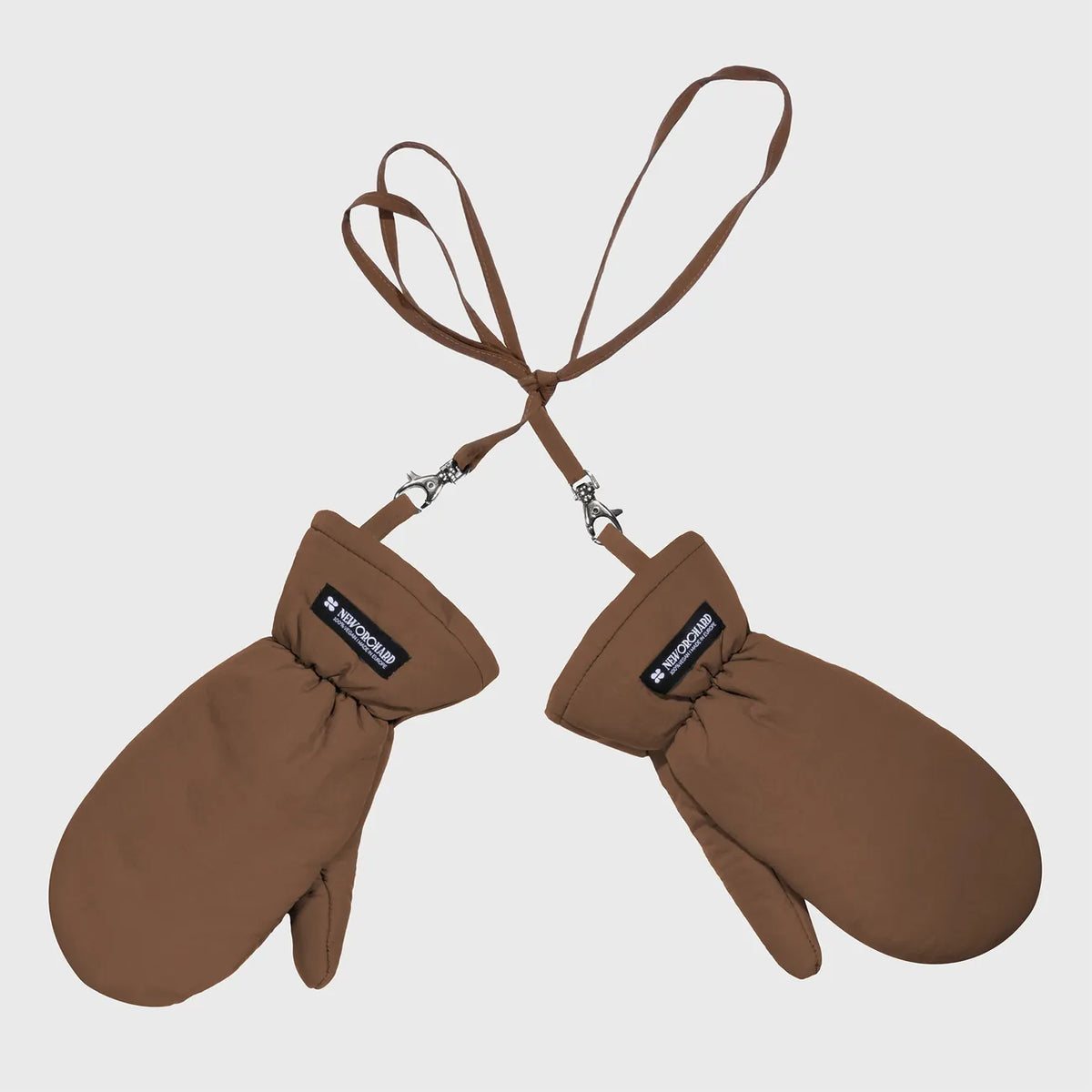 Brown vegan winter gloves made from recycled materials with adjustable strap connectors. - The New Orchard - ⁠Warm Brown