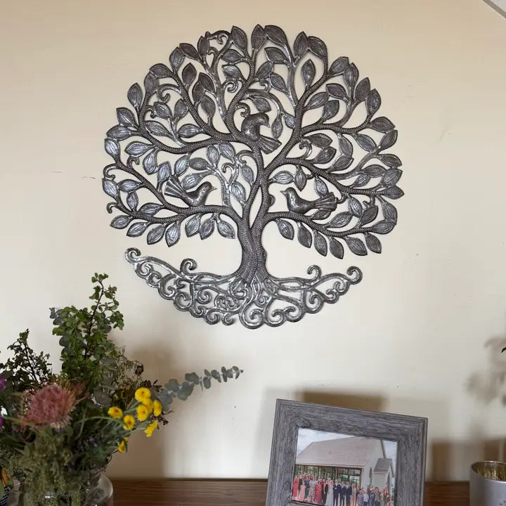 Haitian Metal Tree of Life Wall Art 23x23 Hand Chiseled 