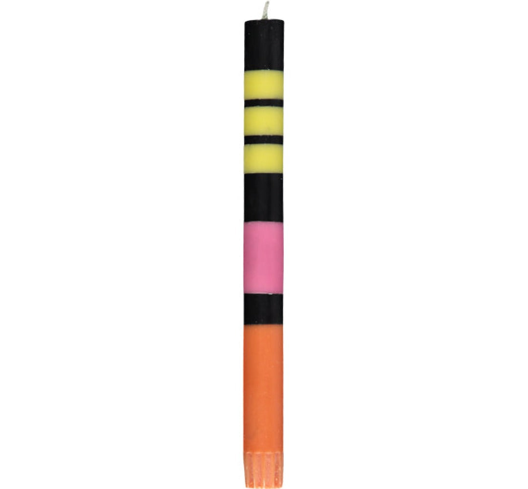 S/4 Striped Jet Black, Orange Flame, Neyron & Sulphur Yellow Flame Dinner Candles