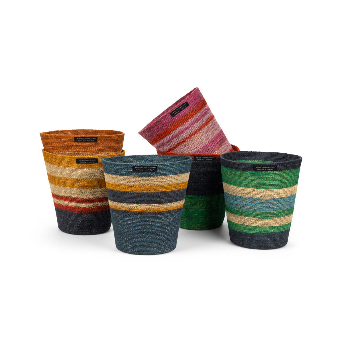 Striped Seagrass Waste Paper Basket in Pompadour / Midnight