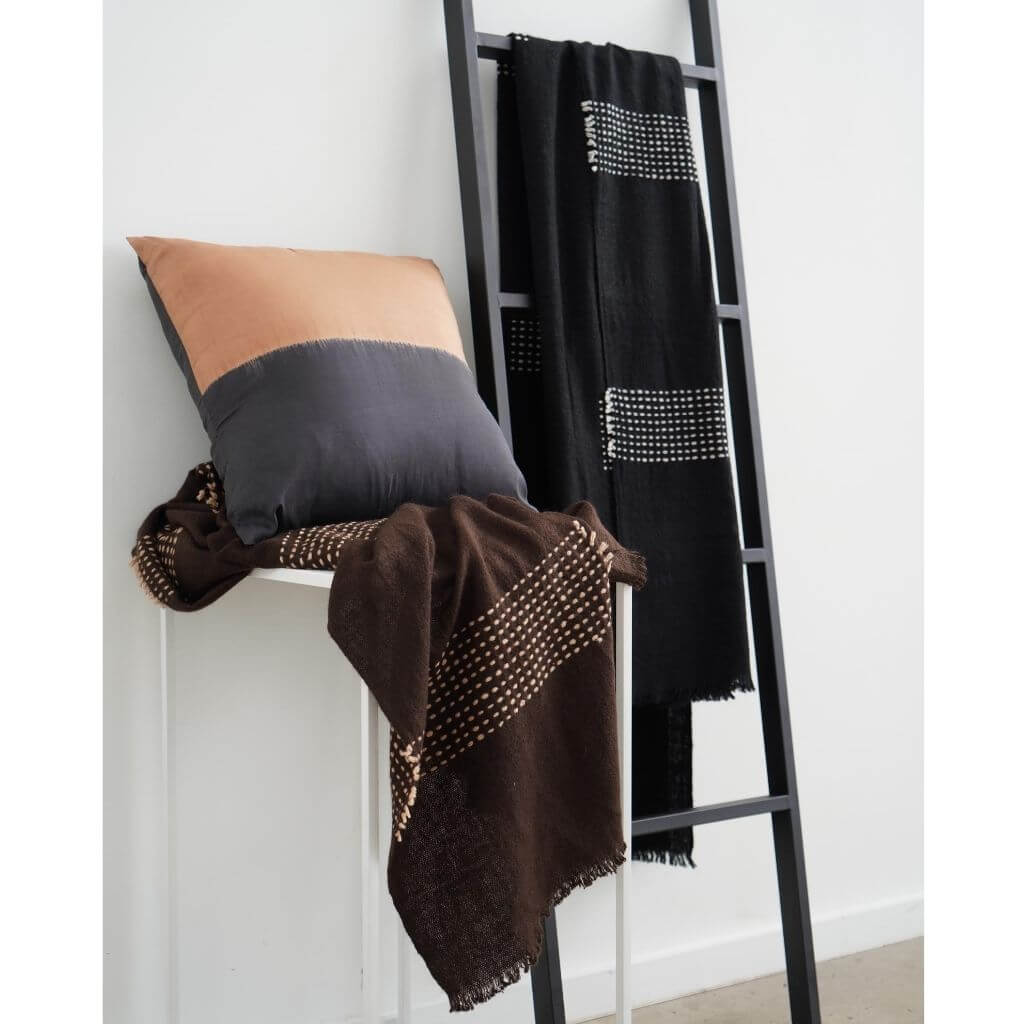 Walnut Black Yak With Hand Knotted Merino Stripes Handloom Throw