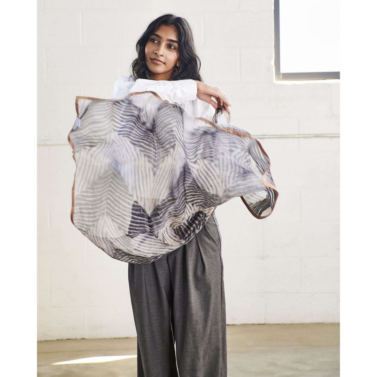 Samu Hand Crafted  Shibori Print Silk Chiffon Sqaure Scarf