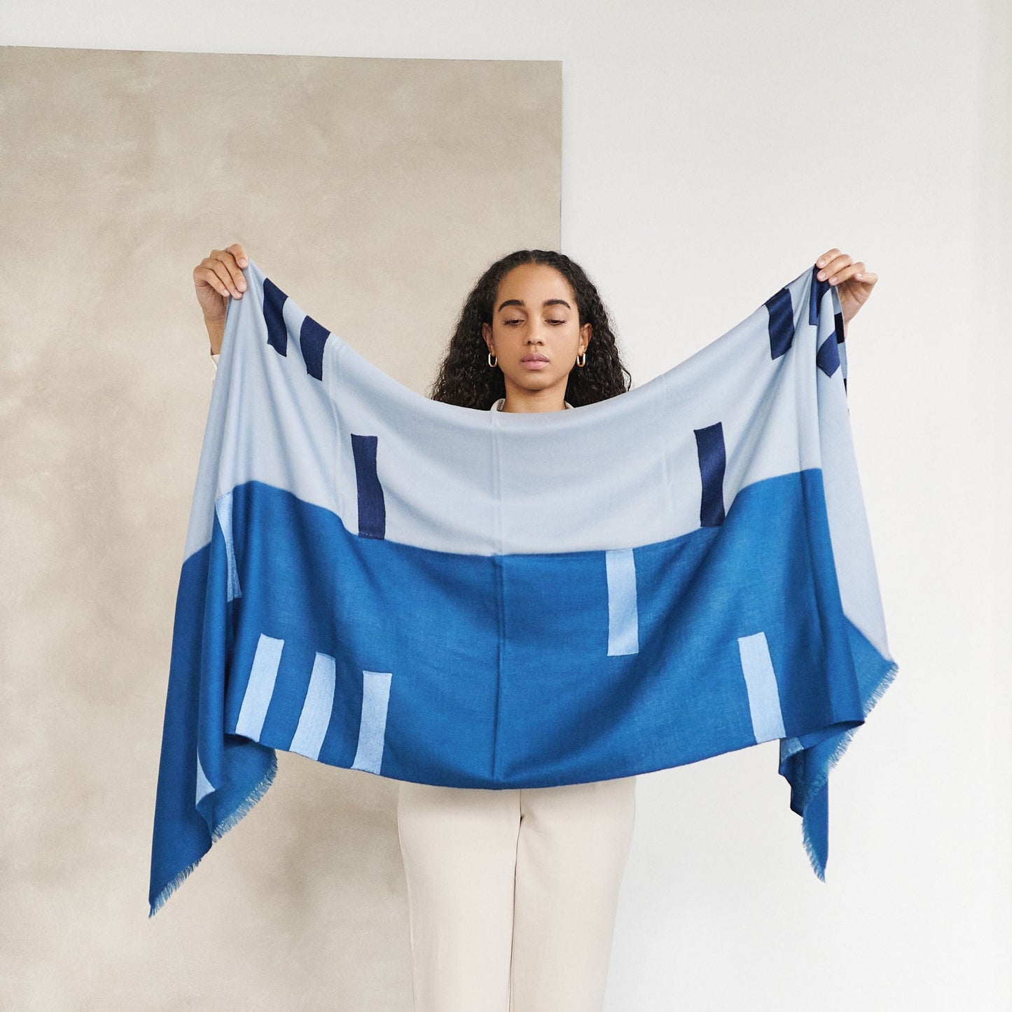 Harbor Blue Hand Embroidered Modern Artisanal Scarf